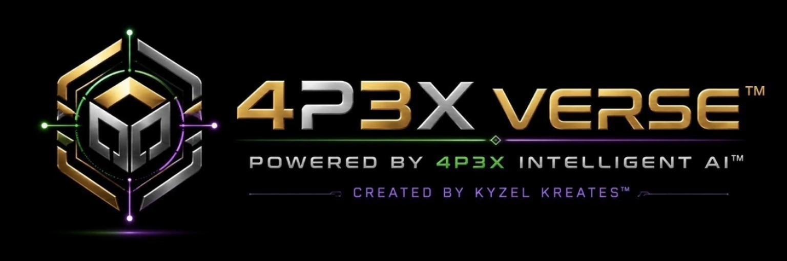 4P3X Verse Ecosystem metallic gold, silver, green and purple logo